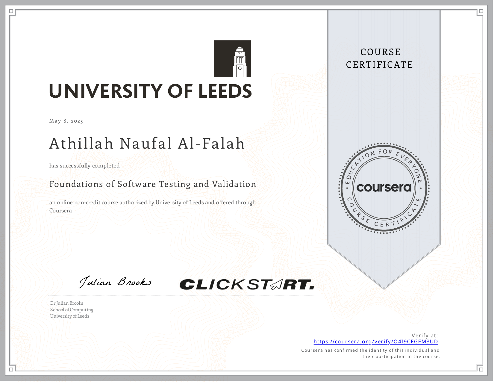 Foundations of Software Testing and Validation