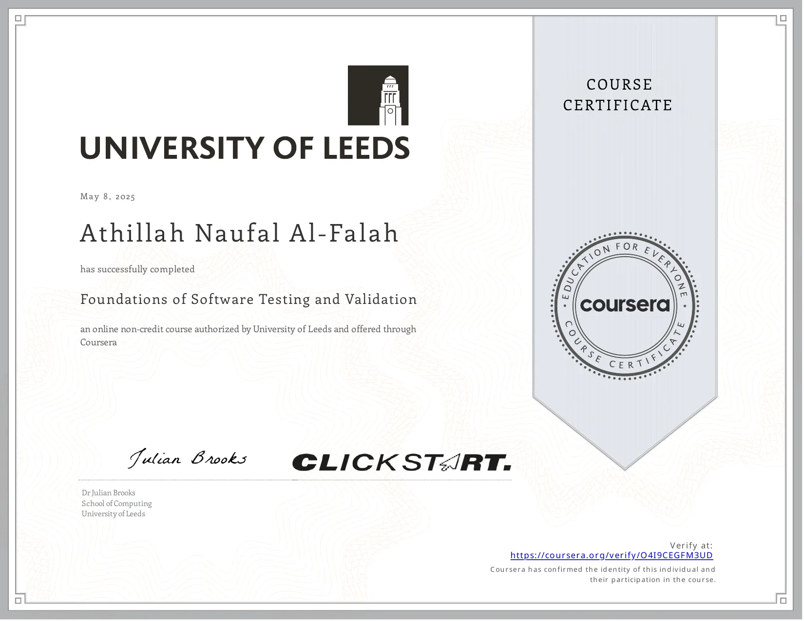 Foundations of Software Testing and Validation